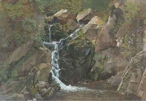 A waterfall in Morgenbach, Germany by Attibuted To Carl Dahl