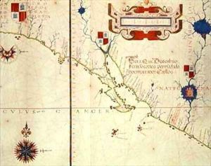 Fol 15 Map of Mexico and lower California from an atlas by Fernao Vaz Dourado