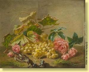 Composition Aux Raisins, Roses Et Oiseau by Henri Robbe