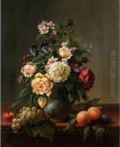 Still Life With Fruit A Carafe Of Flowers