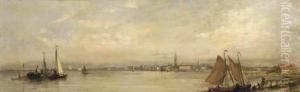 Boating On A River With A Town Beyond Boating On A River With A Town Beyond