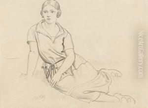 Jeune Fille Assise. by Theophile Paul Robert
