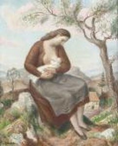 Landschaft Mit Stillender Frau. by Theophile Paul Robert