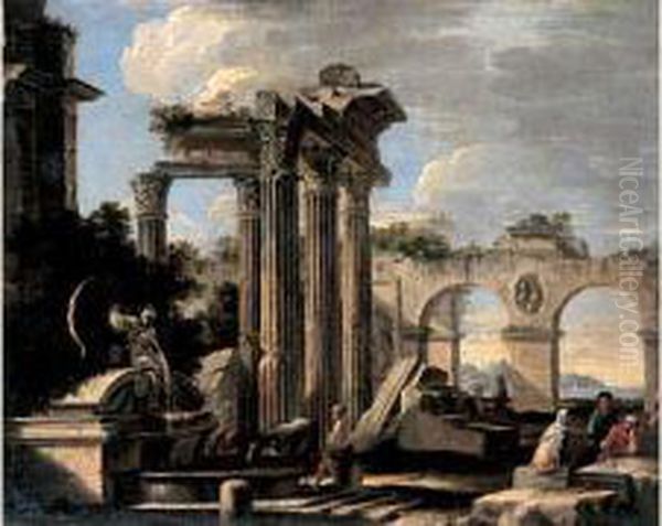 Personnages Dans Un Paysage De Caprices De Ruines - view 1