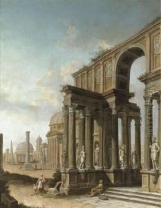 A Capriccio Of Roman Ruins by Domenico Roberti