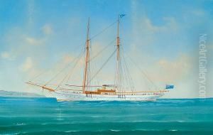 A Transitional Schooner Off A Headland