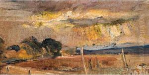 Landscape With Fence (distant Dandenongs) by Tom Roberts