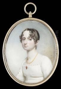 A Young Lady, Wearing White 
Dress With Scalloped Trim, Gold Mounted Ruby Brooch And Multi-strand 
Gold Necklace by Andrew Robertson