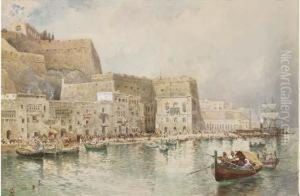 Fishing Vessels In The Grand Harbour, Valetta by Charles Robertson