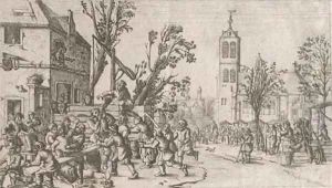 A festival in a market square by Cornelis Droochsloot