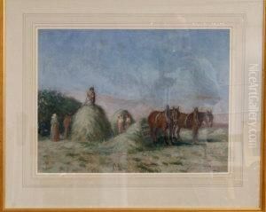 Figures And Horses In A Hayfield