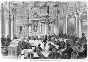 Members of the Commune in session at the Hotel de Ville Salle des Maires Paris by Deroy, Auguste Victor