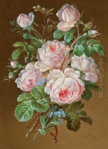 (2) A Pair 
Pink Roses 
Mixed Bouquet by Jean-Baptiste Robie