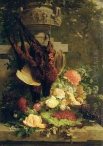 Hanging Pheasants With Flowers by Jean-Baptiste Robie