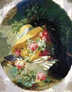 Fleurs, Eventail Et Chapeau De Paille by Jean-Baptiste Robie