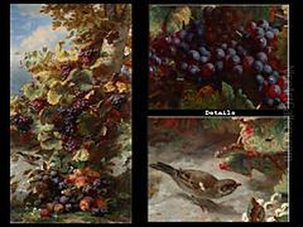 Stilleben Mit Trauben, Pfirsichen, Pflaumen Und Vogel - view 1