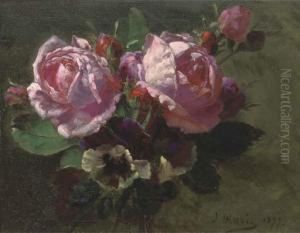 A Bouquet Of Roses And Pansies by Jean-Baptiste Robie