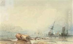 Sailing Vessels On The Shore At Low Tide