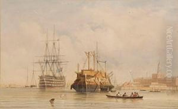Prison Hulk And Naval Vessels In Portsmouthharbour - view 1