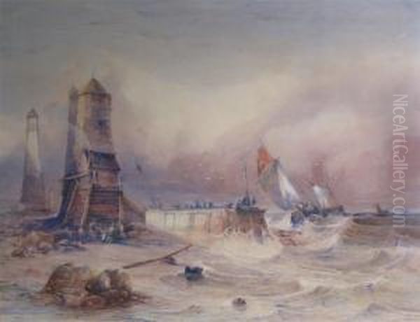 Fishing Boats Off A Jetty In Choppy Seas - view 1