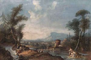 A classical landscape with a fisherman