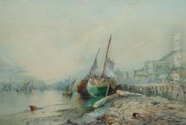 Boat Repairs In A Tranquil Harbour Scene - view 1