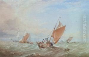 Figures Sailing Off Shore