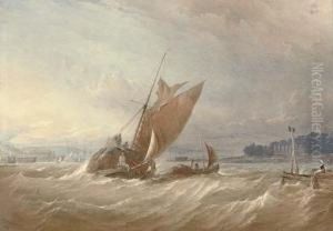 A Hay Barge Running Out Of The Medway With Upnor Castle Abeam