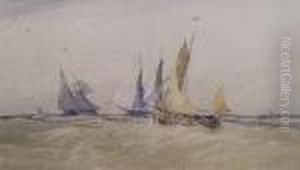 A Fishing Boat And Other Shipping At Sea, In A Swell