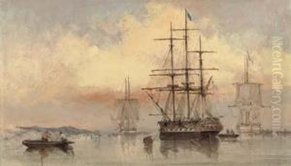 Shipping In A Calm Off Gilkicker Point (illustrated); And Shippinganchored Off Spithead - view 1