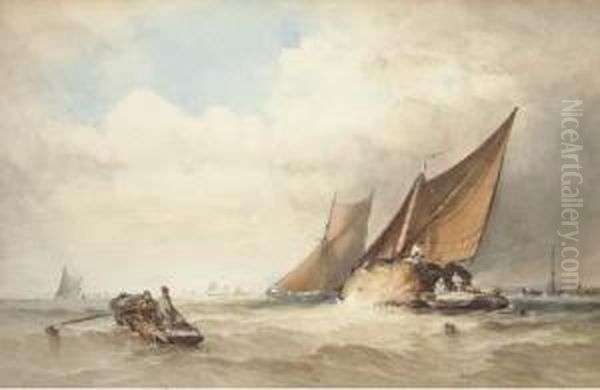 Hay Barges In Close Quarters Off The Coast - view 1