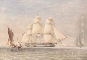 A Blackwall Frigate Getting Underway In The Downs by Thomas Sewell Robins
