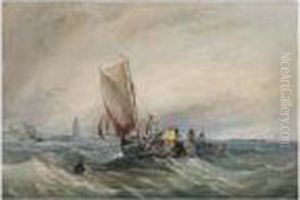 Fishing Boats Off The Coast by Thomas Sewell Robins