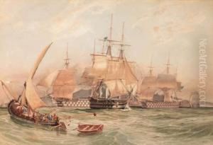 The Fleet Making Sail Off A Mediterranean Port, Thought To Begibraltar by Thomas Sewell Robins