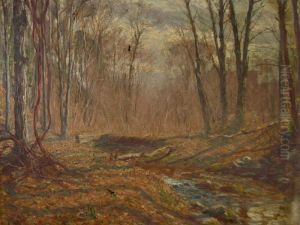 Fall Landscape With Trees And Stream by Hal Robinson