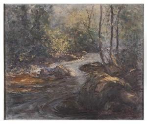 Wooded Landscape Withstream. by Hal Robinson
