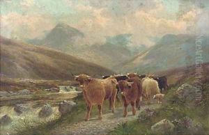 Highland cattle by the Beauly river by Albert Dunnington