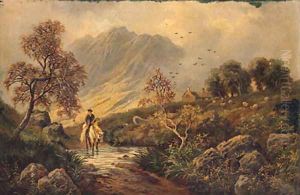 A Scotsman Returning Home In A Highland Landscape by Albert Dunnington