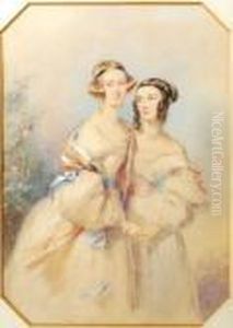 Portrait Of Two Sisters by Francois Theodore Rochard