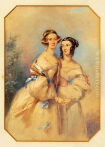 Portrait Of Two Sisters by Francois Theodore Rochard