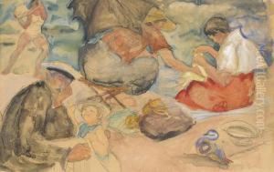 Frohliches Treiben Am Strand. by Odilon Roche