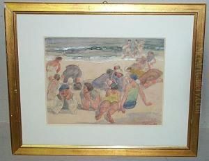 Scene De Plage. by Odilon Roche