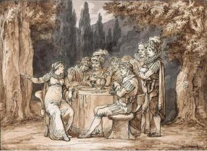 Elegant Company Seated At A Table In A Wooded Landscape