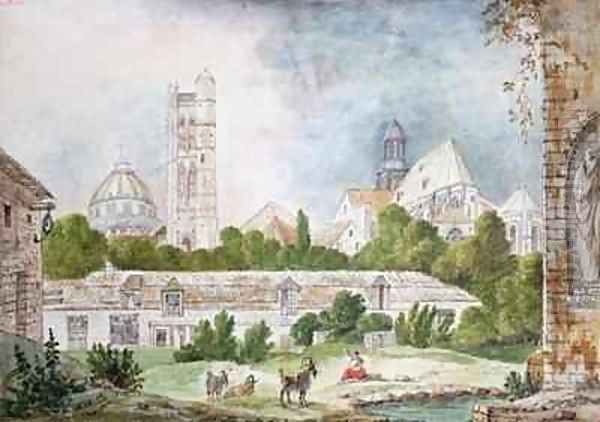 The New Church of Sainte Genevieve and Saint Etienne du Mont Seen from the Ruins of the Abbey of Sainte Genevieve in Paris - view 1