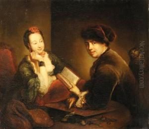 Rode, C.
Portrait Of A Lady And A Gentleman Seated At A Table In Aninterior by Christian Bernhard Rode