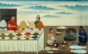 Fish seller sweetmeat maker and sellers with their wares Patna by Shiva Dayal Lal