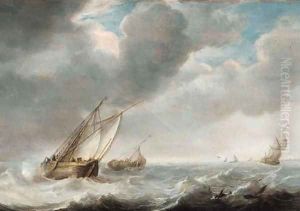 Smalschepen offshore as a storm approaches by Willem van Diest