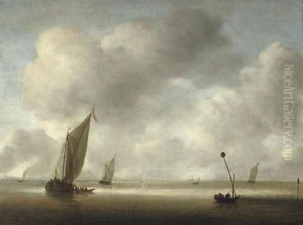 A calm with fishing boats and fishermen in the foreground - view 1