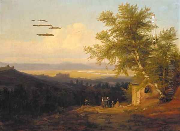 Travellers in a mountainous landscape - view 1