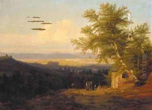 Travellers in a mountainous landscape by Johan Christian Clausen Dahl